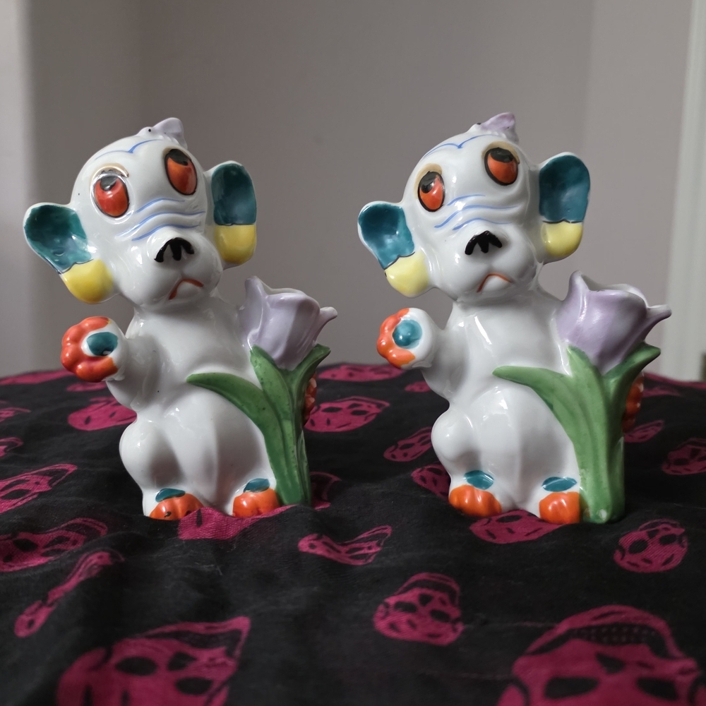 Antique Japanese Matching Bonzo Bud Vases